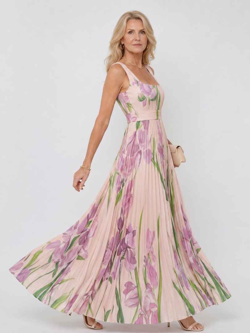 SERAFINA™ | ABITO MIDI SENZA MANICHE IN SATIN CON SCOLLO QUADRATO