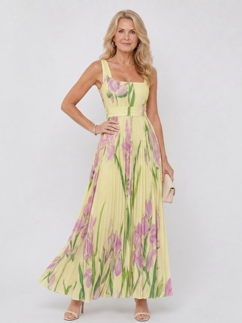 SERAFINA™ | ABITO MIDI SENZA MANICHE IN SATIN CON SCOLLO QUADRATO
