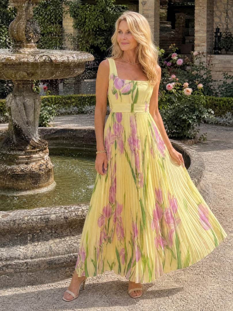 SERAFINA™ | ABITO MIDI SENZA MANICHE IN SATIN CON SCOLLO QUADRATO