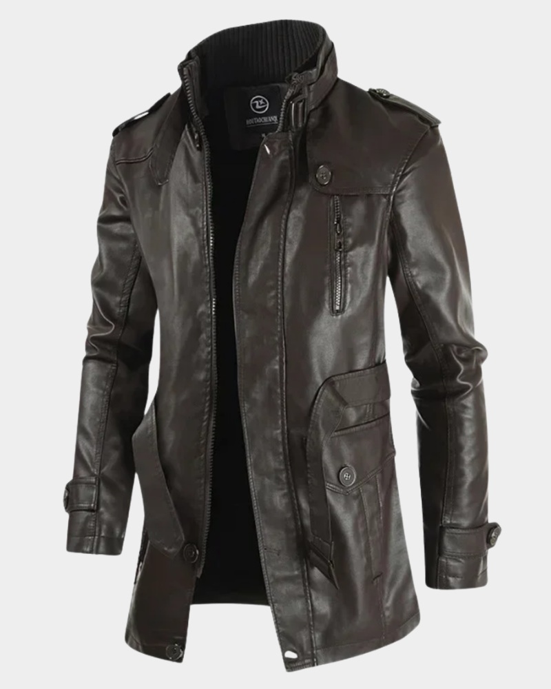 ROLANDO™ - GIACCA DI PELLE LUNGA CON COLLETTO ALTO