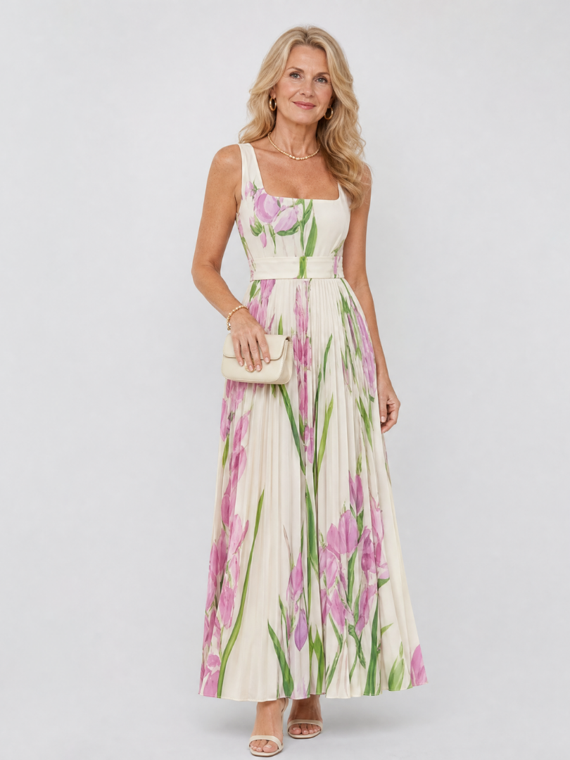 SERAFINA™ | ABITO MIDI SENZA MANICHE IN SATIN CON SCOLLO QUADRATO