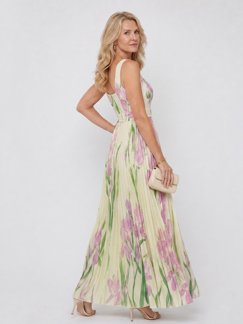 SERAFINA™ | ABITO MIDI SENZA MANICHE IN SATIN CON SCOLLO QUADRATO