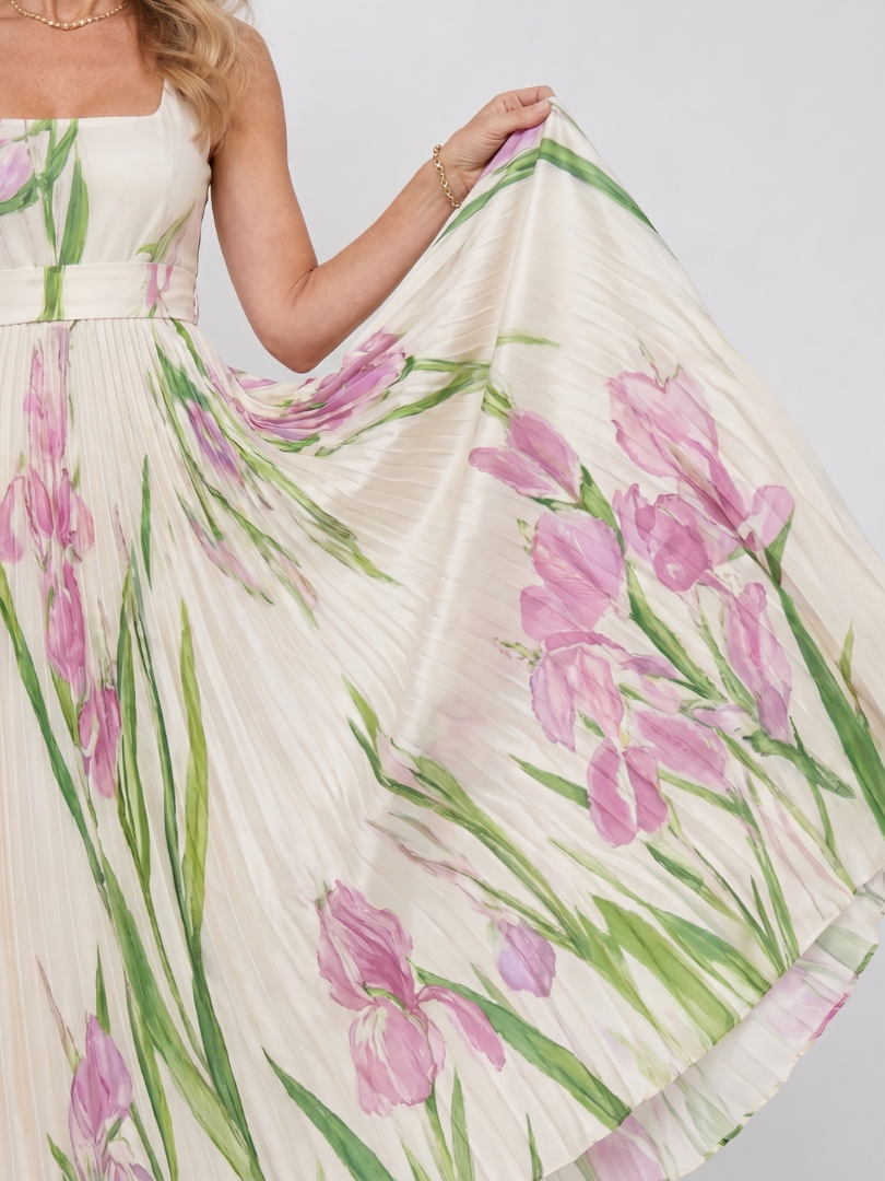 SERAFINA™ | ABITO MIDI SENZA MANICHE IN SATIN CON SCOLLO QUADRATO
