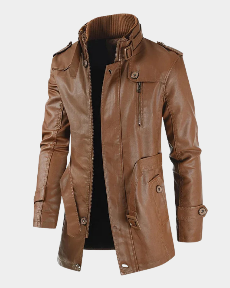 ROLANDO™ - GIACCA DI PELLE LUNGA CON COLLETTO ALTO