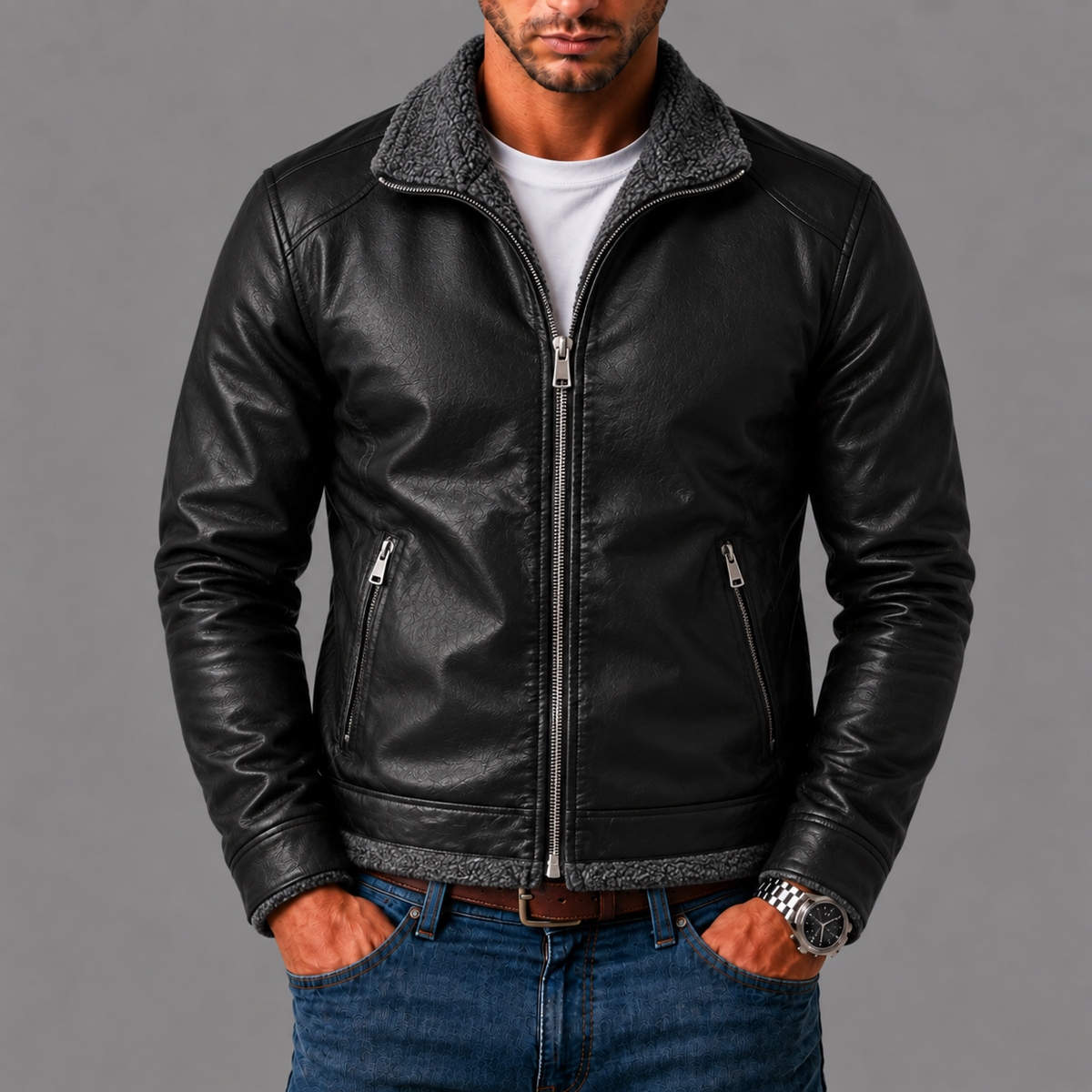 GIACINTO™ - GIACCA IN PELLE CON INTERNO FELPATO