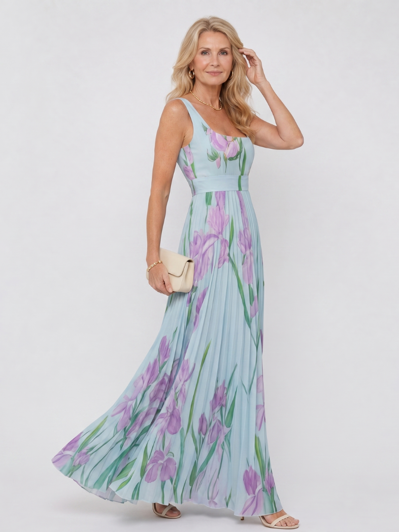 SERAFINA™ | ABITO MIDI SENZA MANICHE IN SATIN CON SCOLLO QUADRATO