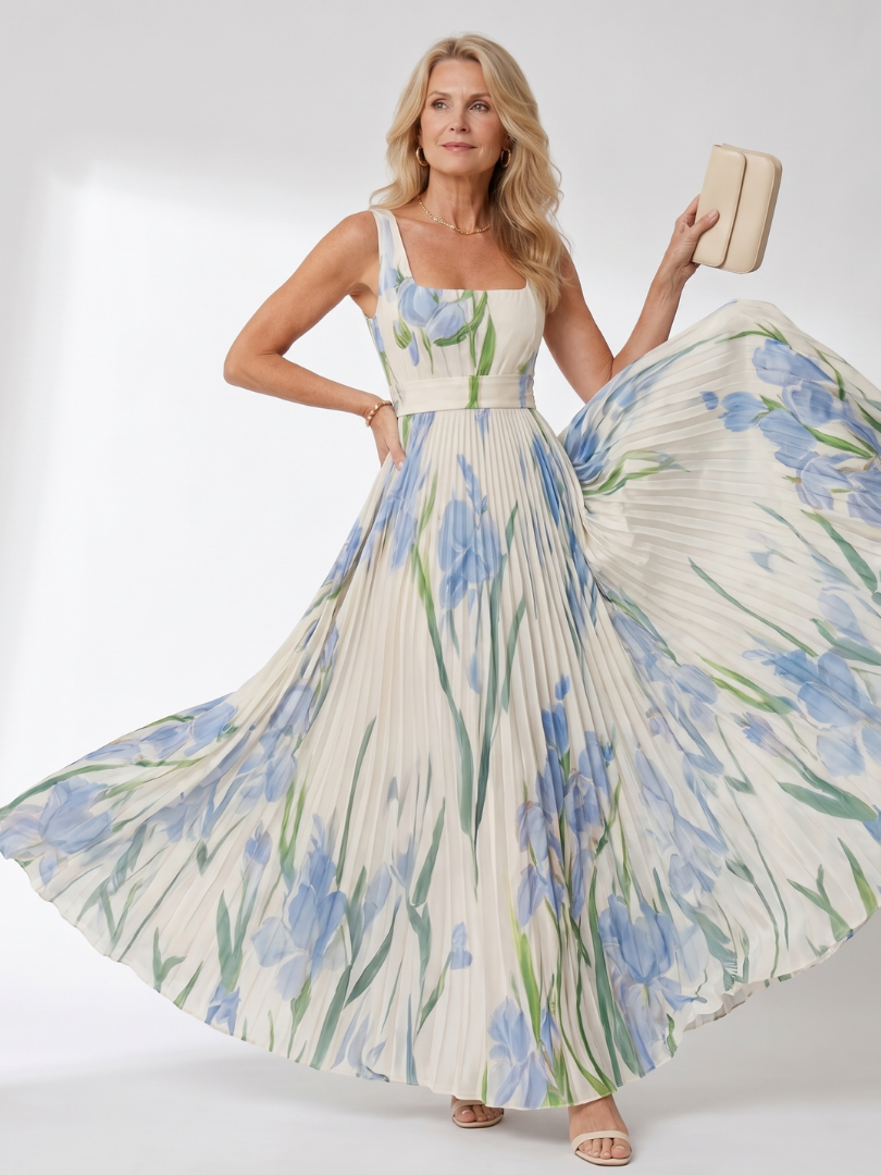 SERAFINA™ | ABITO MIDI SENZA MANICHE IN SATIN CON SCOLLO QUADRATO