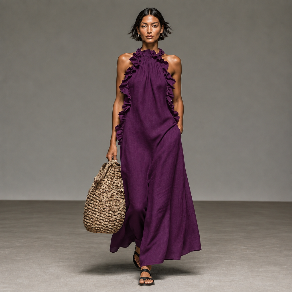 LETIZIA™ | ABITO MAXI CON TASCHE E VOLANT