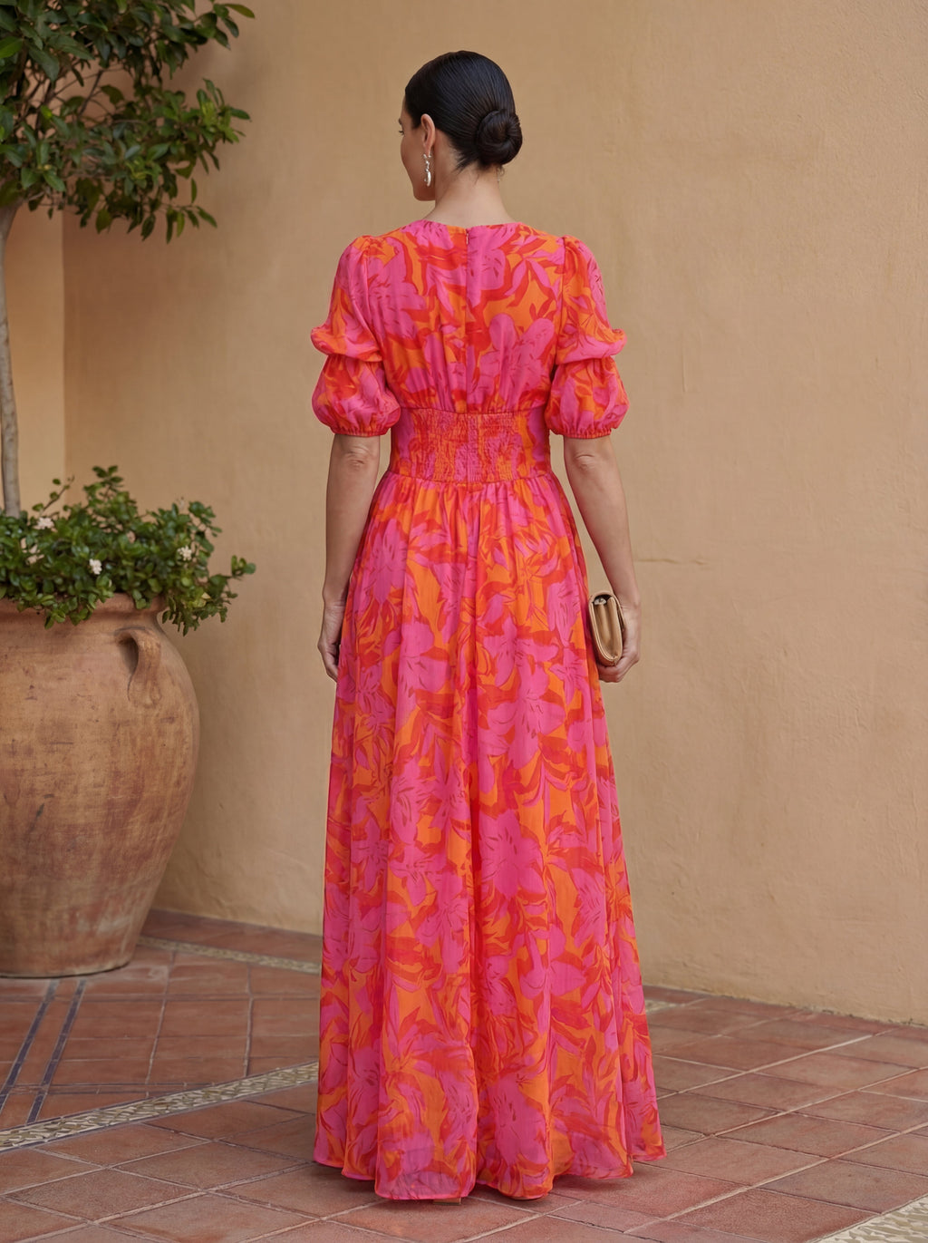ILENIA™ | ABITO FLUIDO ROSA E ARANCIO