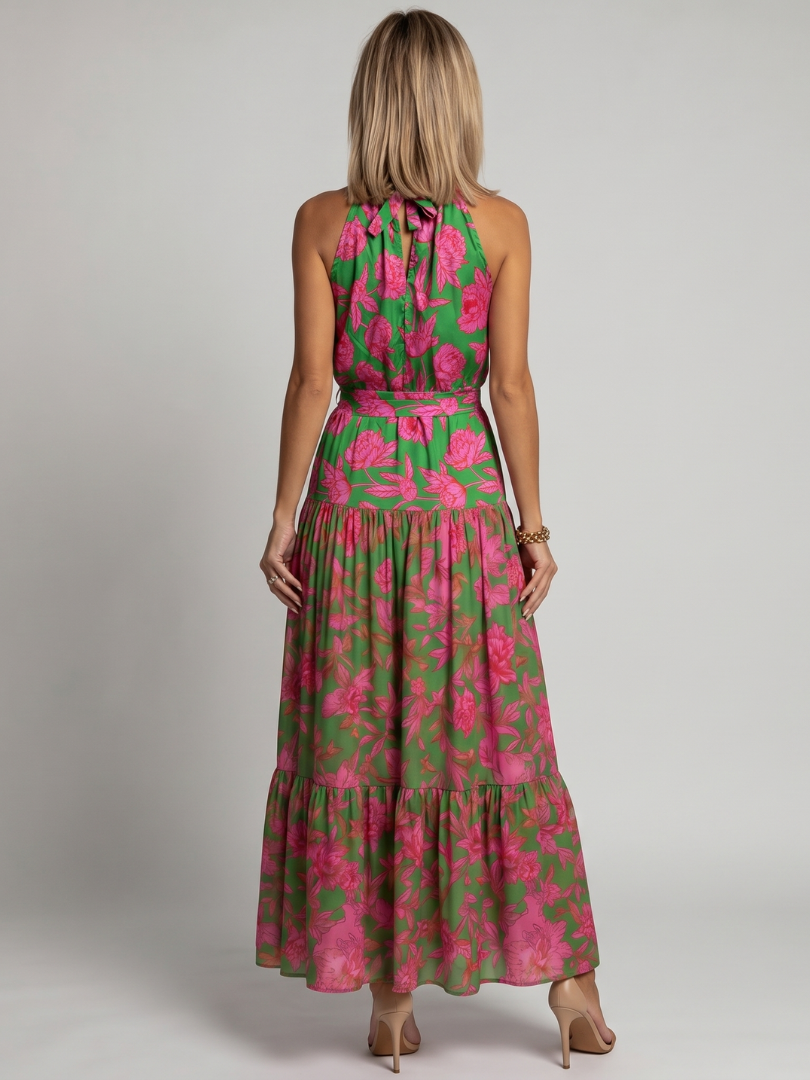 ANTONELLA™ | ABITO MIDI DRAPPEGGIATO ROSA CON SCOLLO HALTER