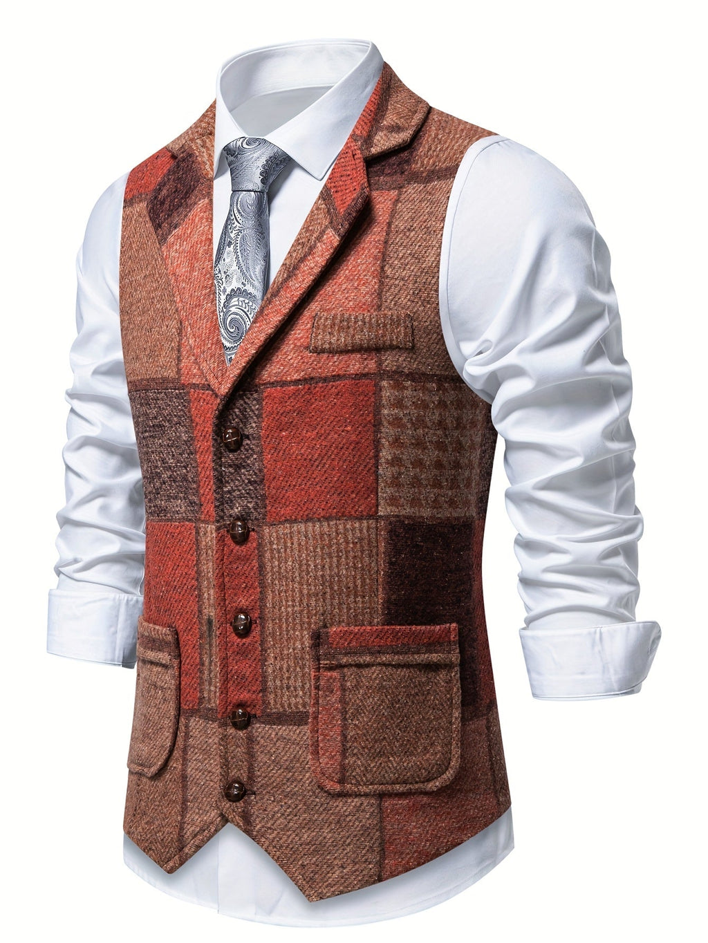 VITTORIO™ | GILET IN TWEED PATCHWORK CON MOTIVO A SPINA DI PESCE