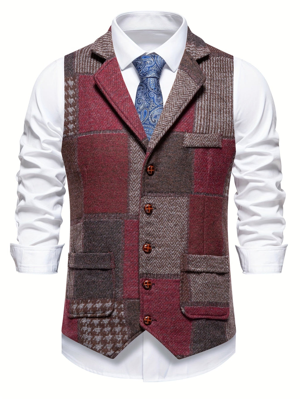 VITTORIO™ | GILET IN TWEED PATCHWORK CON MOTIVO A SPINA DI PESCE