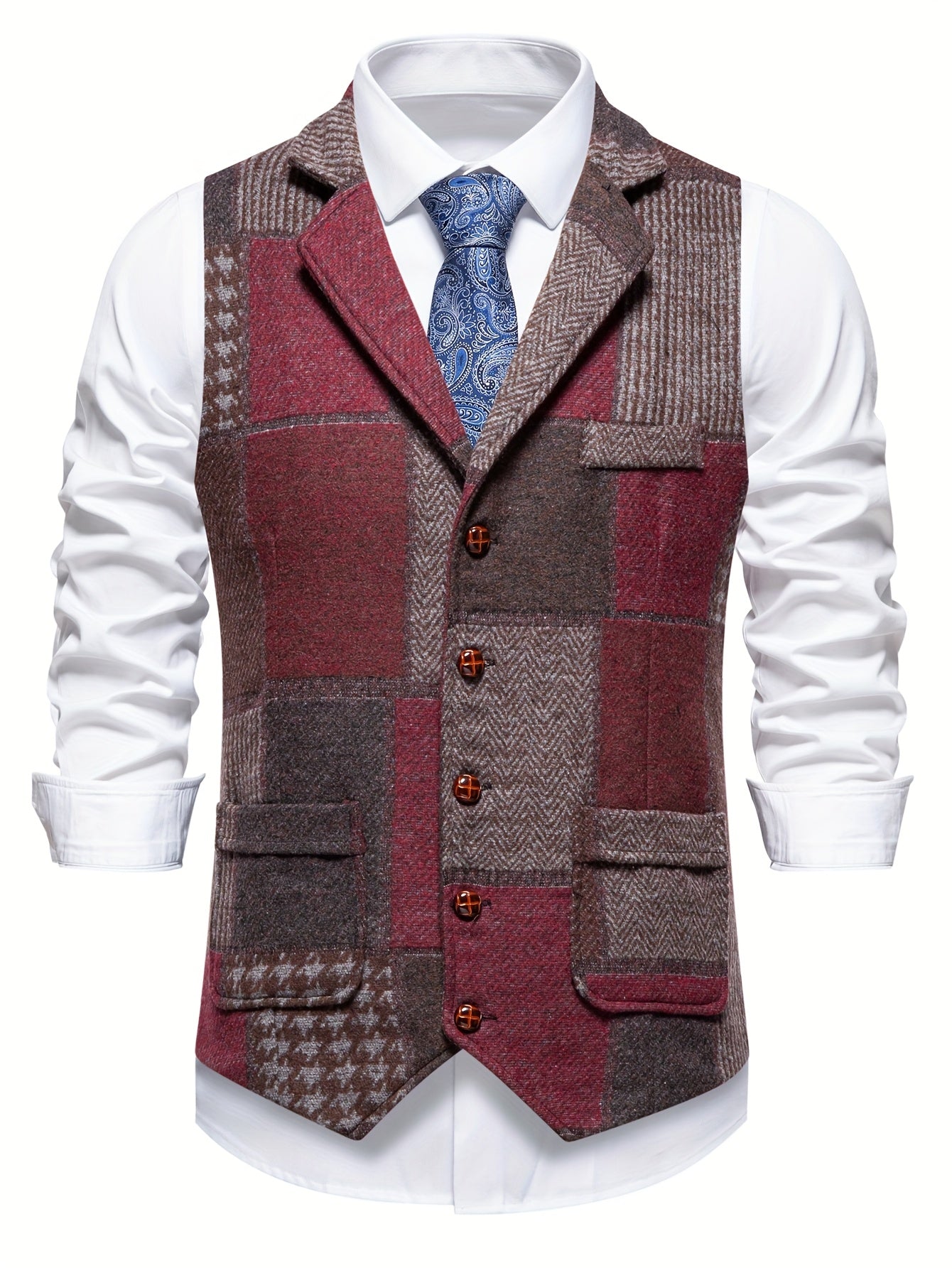 VITTORIO™ | GILET IN TWEED PATCHWORK CON MOTIVO A SPINA DI PESCE