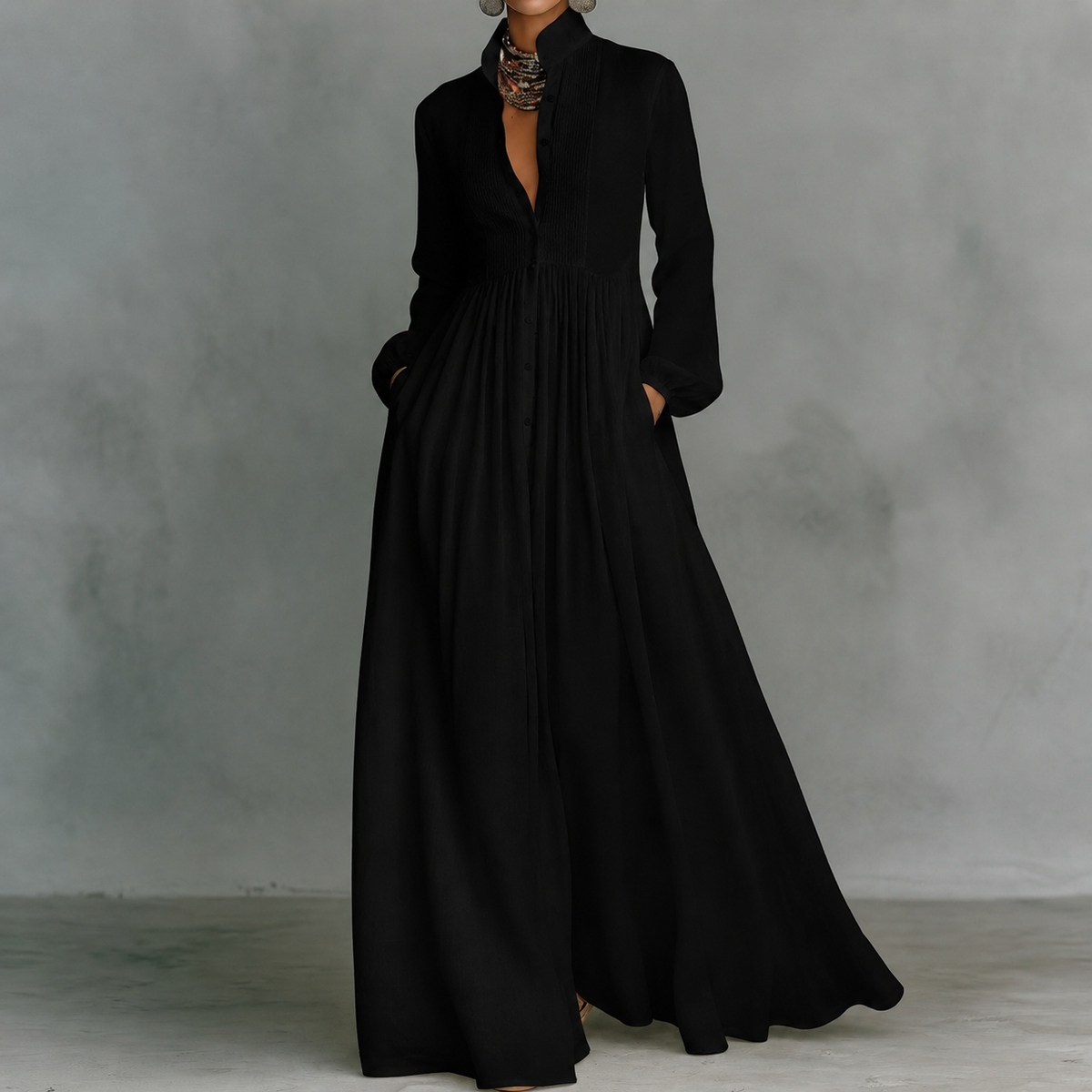 DEBORA™ | ABITO MAXI MINIMALISTA COLLETTO ALLA COREANA