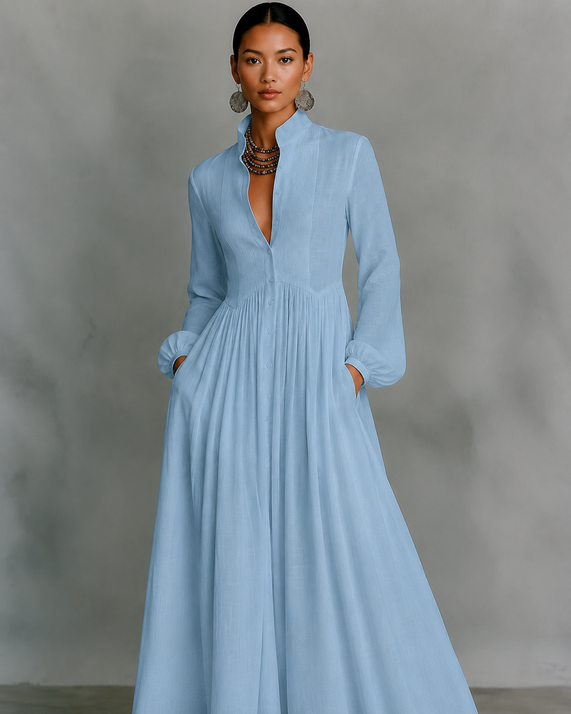 DEBORA™ | ABITO MAXI MINIMALISTA COLLETTO ALLA COREANA
