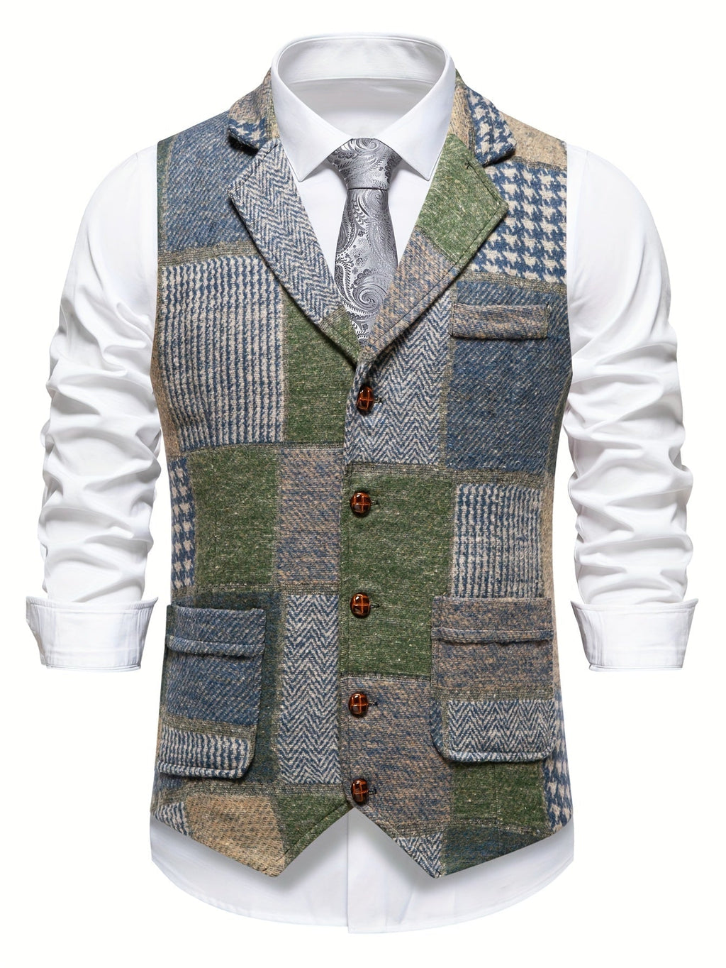 VITTORIO™ | GILET IN TWEED PATCHWORK CON MOTIVO A SPINA DI PESCE