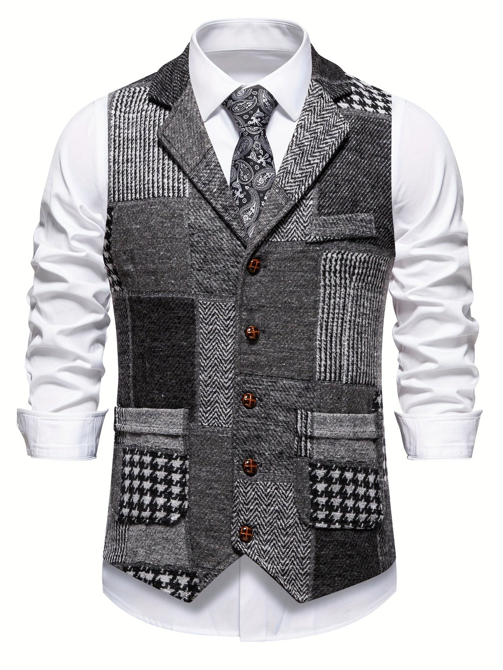 VITTORIO™ | GILET IN TWEED PATCHWORK CON MOTIVO A SPINA DI PESCE